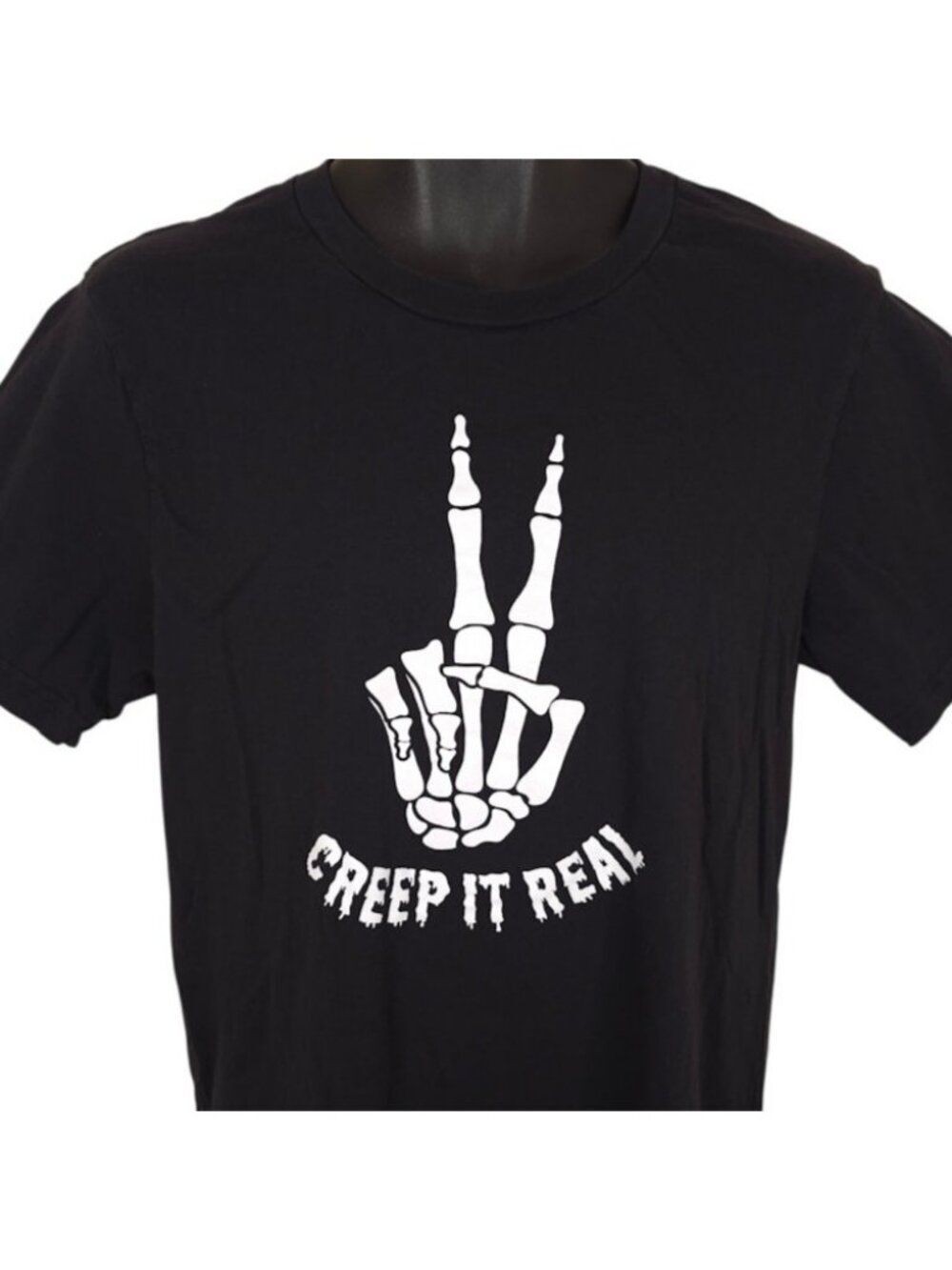 Halloween T Shirt Womens Size Large Black Creep It Real Skeleton